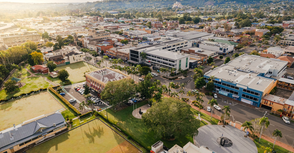 Aerial over Lismore city