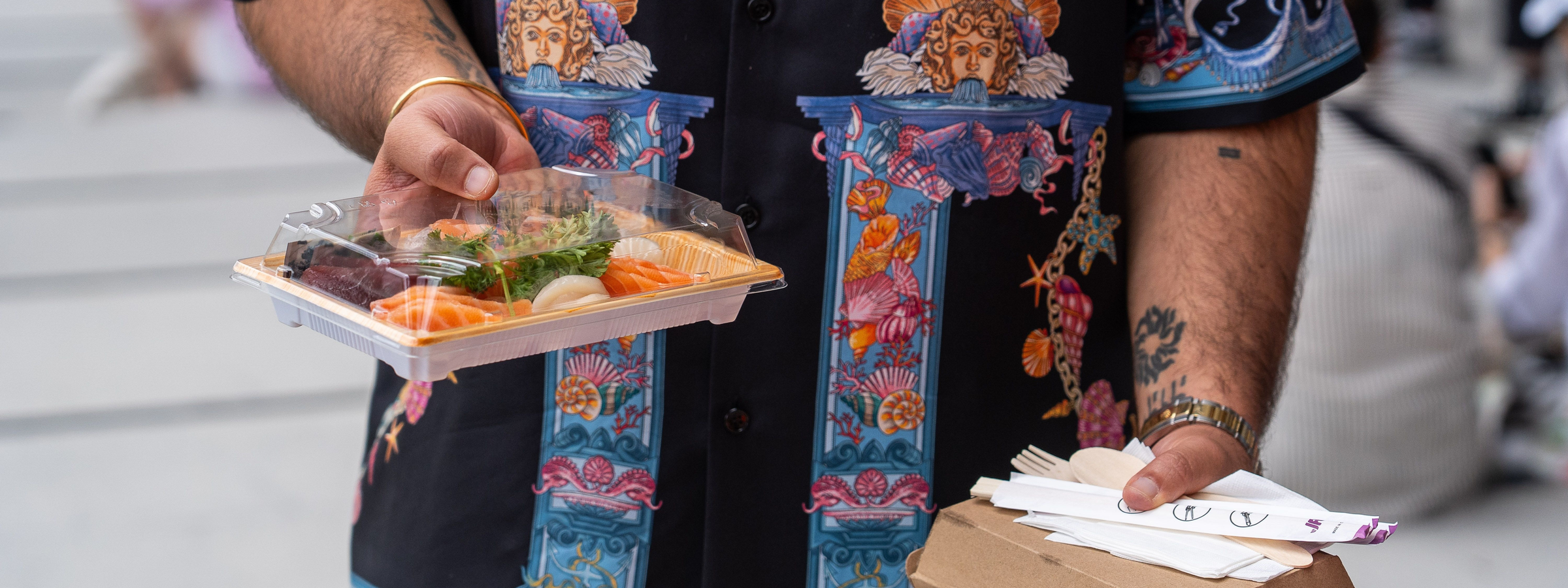 Takeway and dine-in seafood options at the Sydney Fish Markets in Glebe.