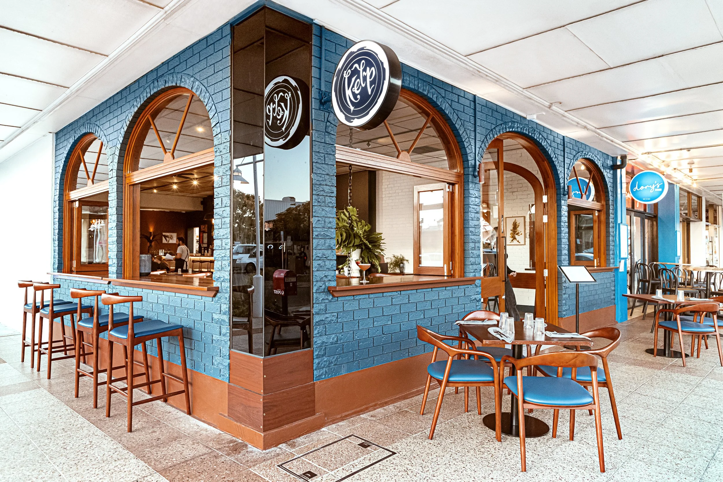 Outdoor dining area at Kelp Restaurant in Ballina.