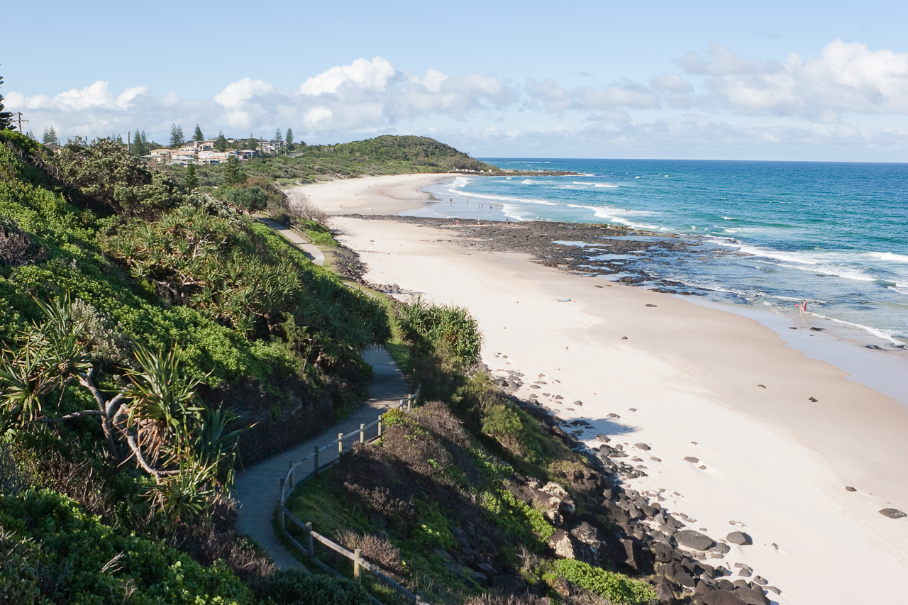 Shelly Beach in East Ballina with a coastal walking path overlooking the ocean.