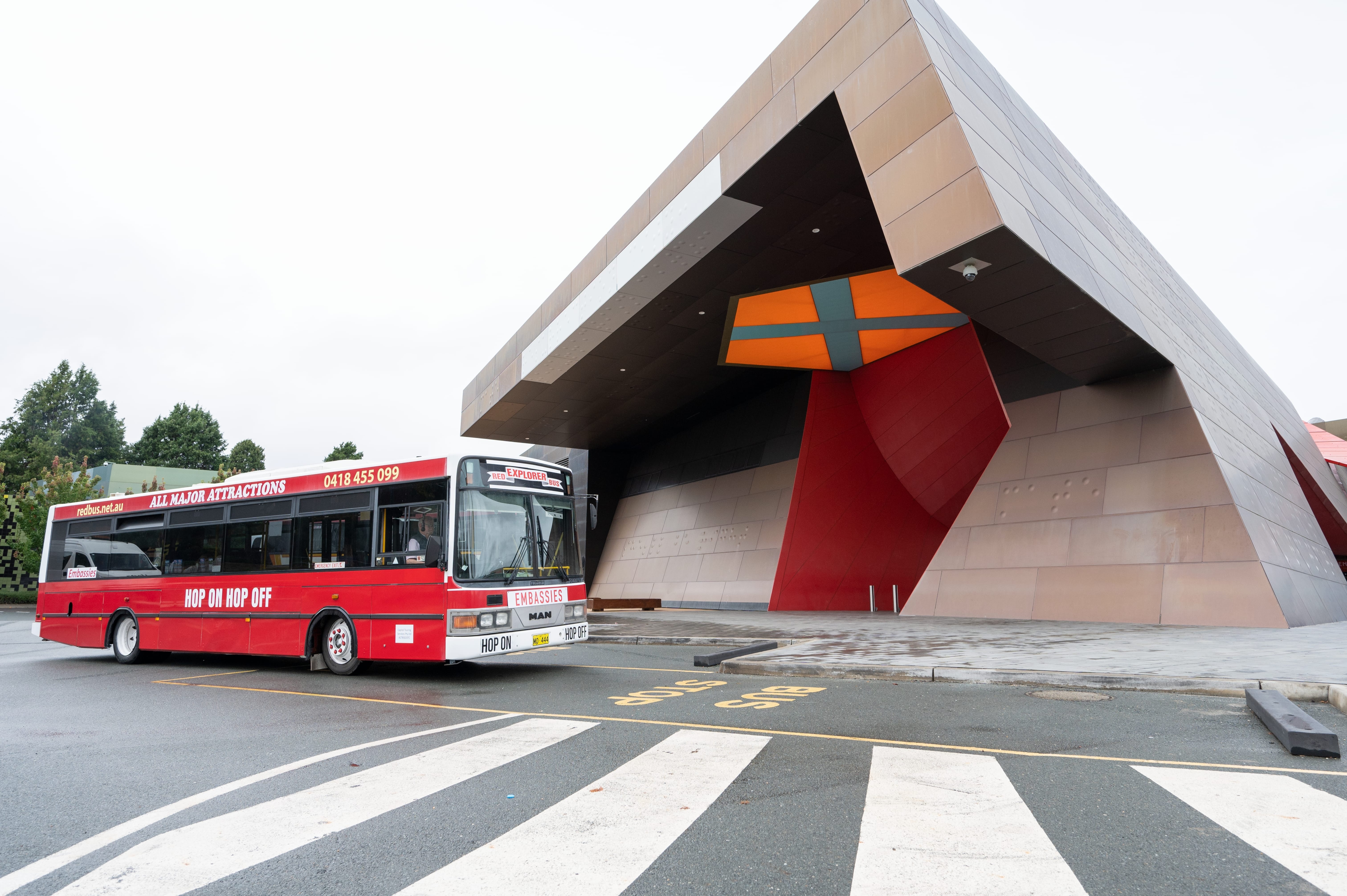 The bus visits the National Museum of Australia.