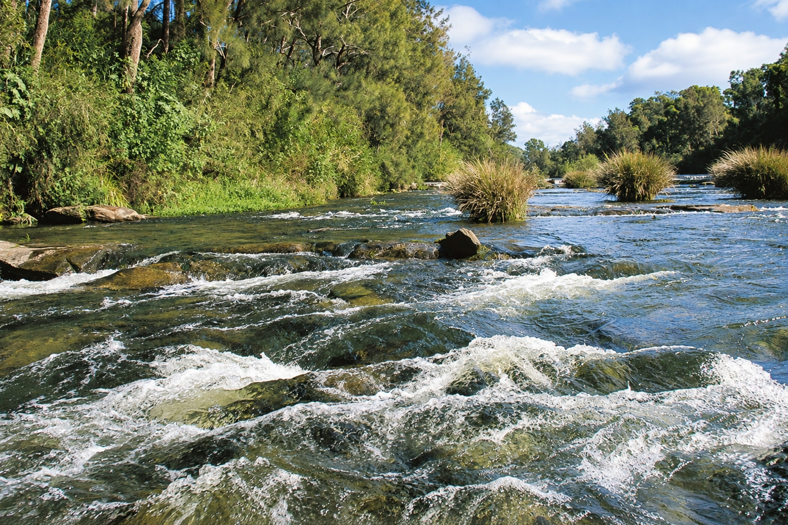 Rocky river flowing through dense bushland in the Richmond Valley.