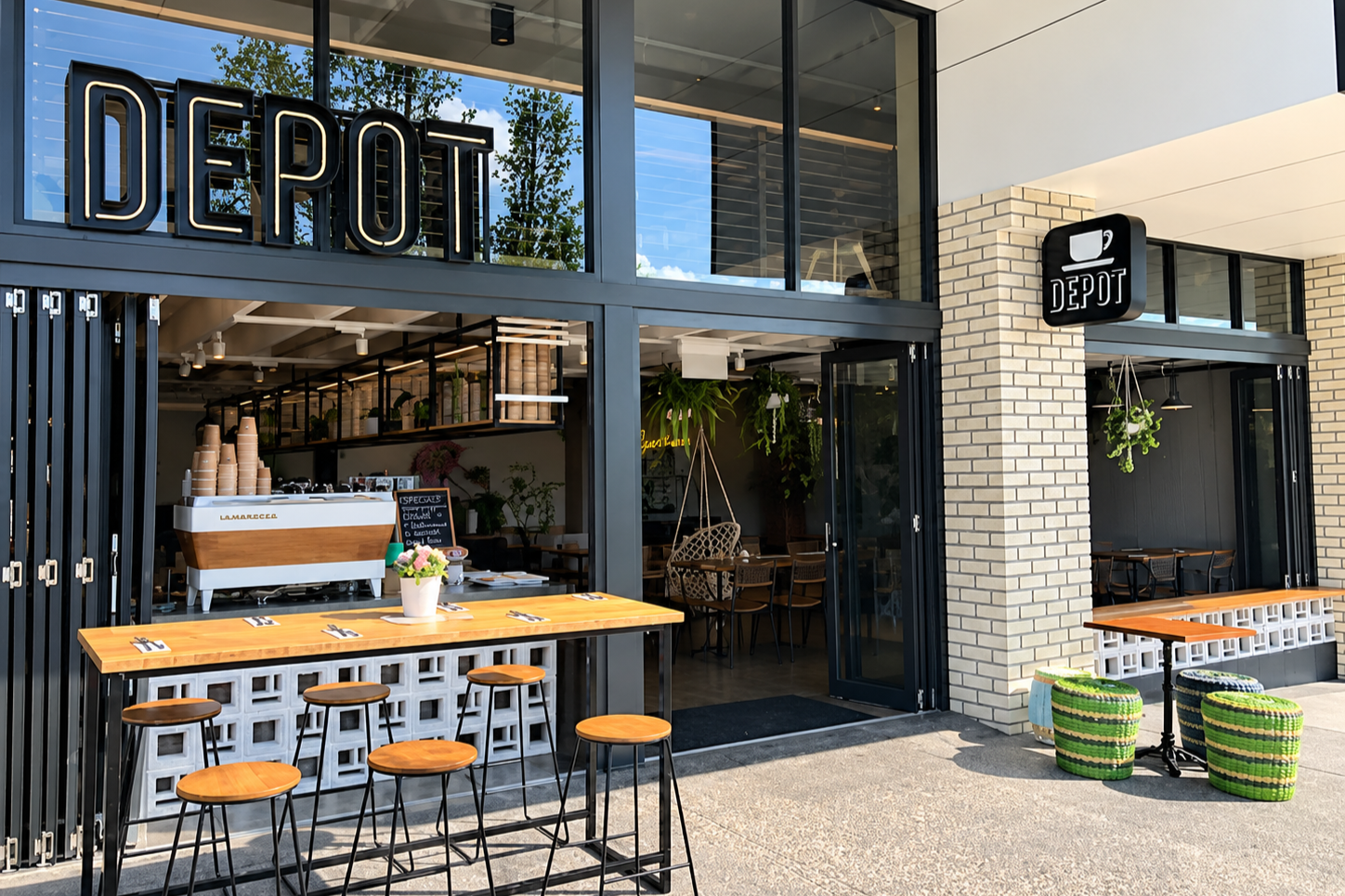 Exterior shot of Depot Café and Lounge at Coomera.