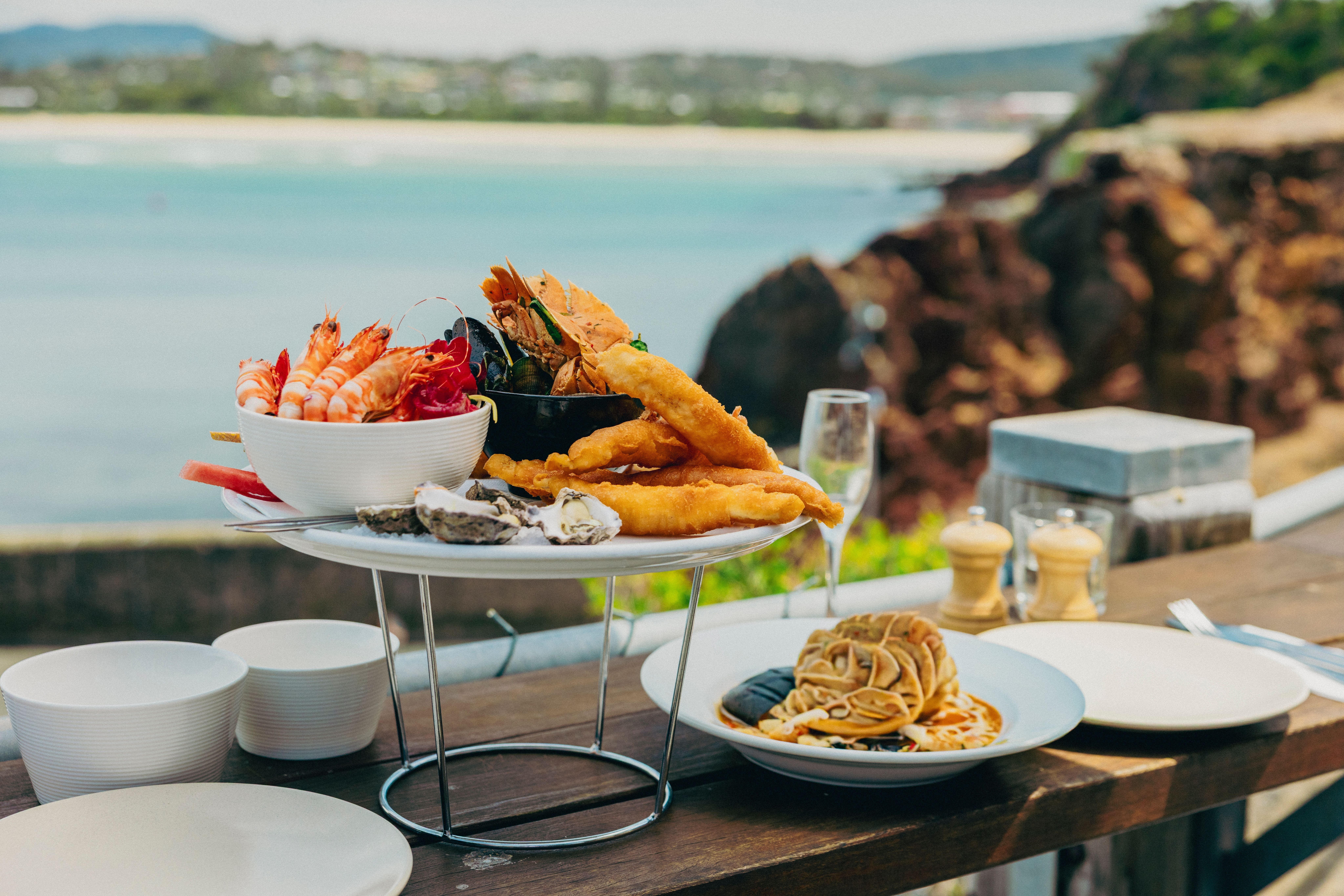 Food and oceans views from Aquarium Wharf Restaurant, Merimbula