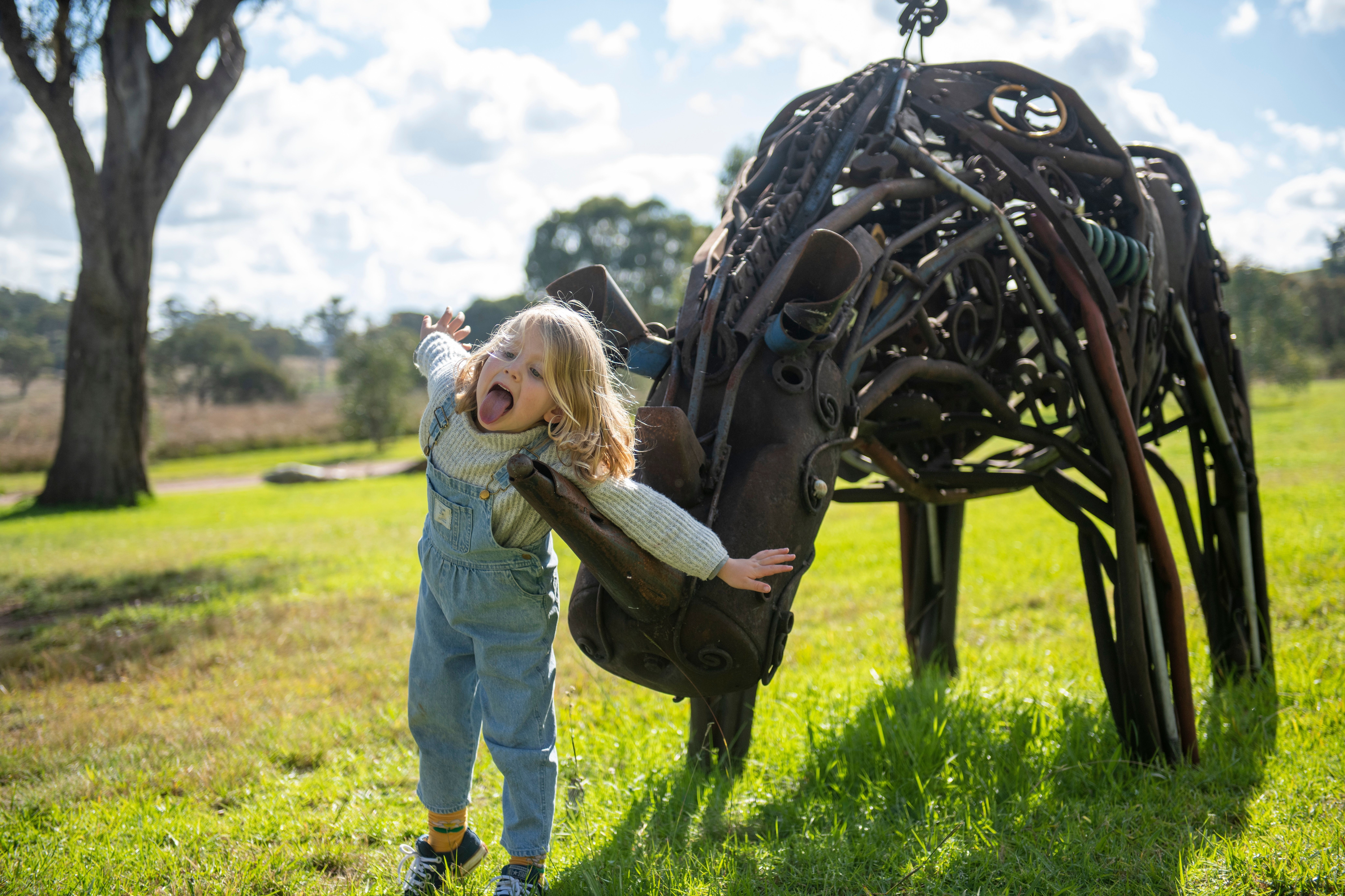 A playful moment in the sculpture garden at Rosby Wines.