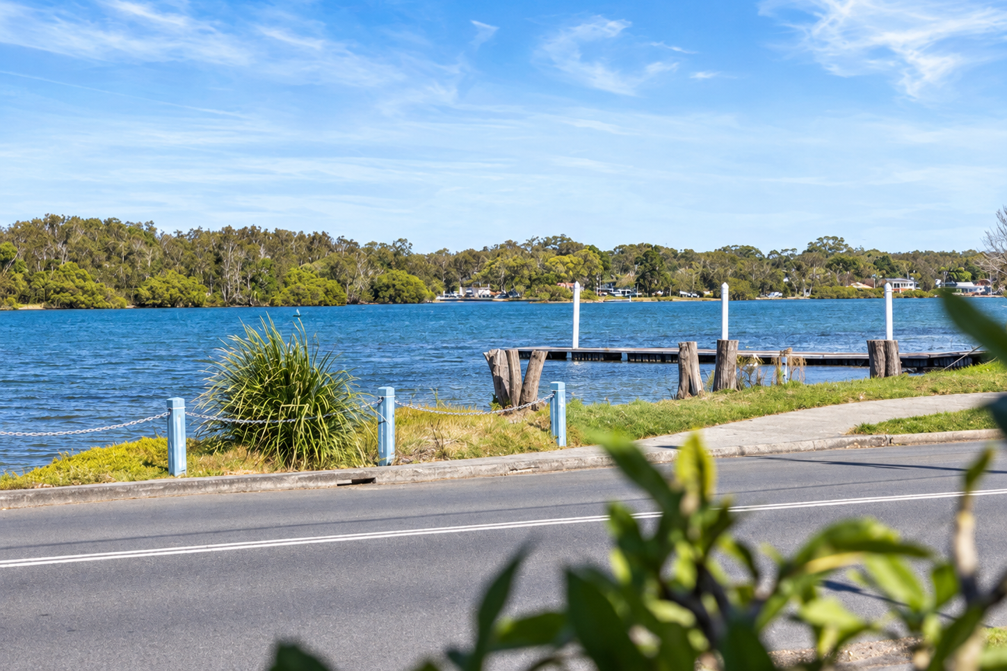 Waterfront view and jetty beside Ocean Drive in North Haven.