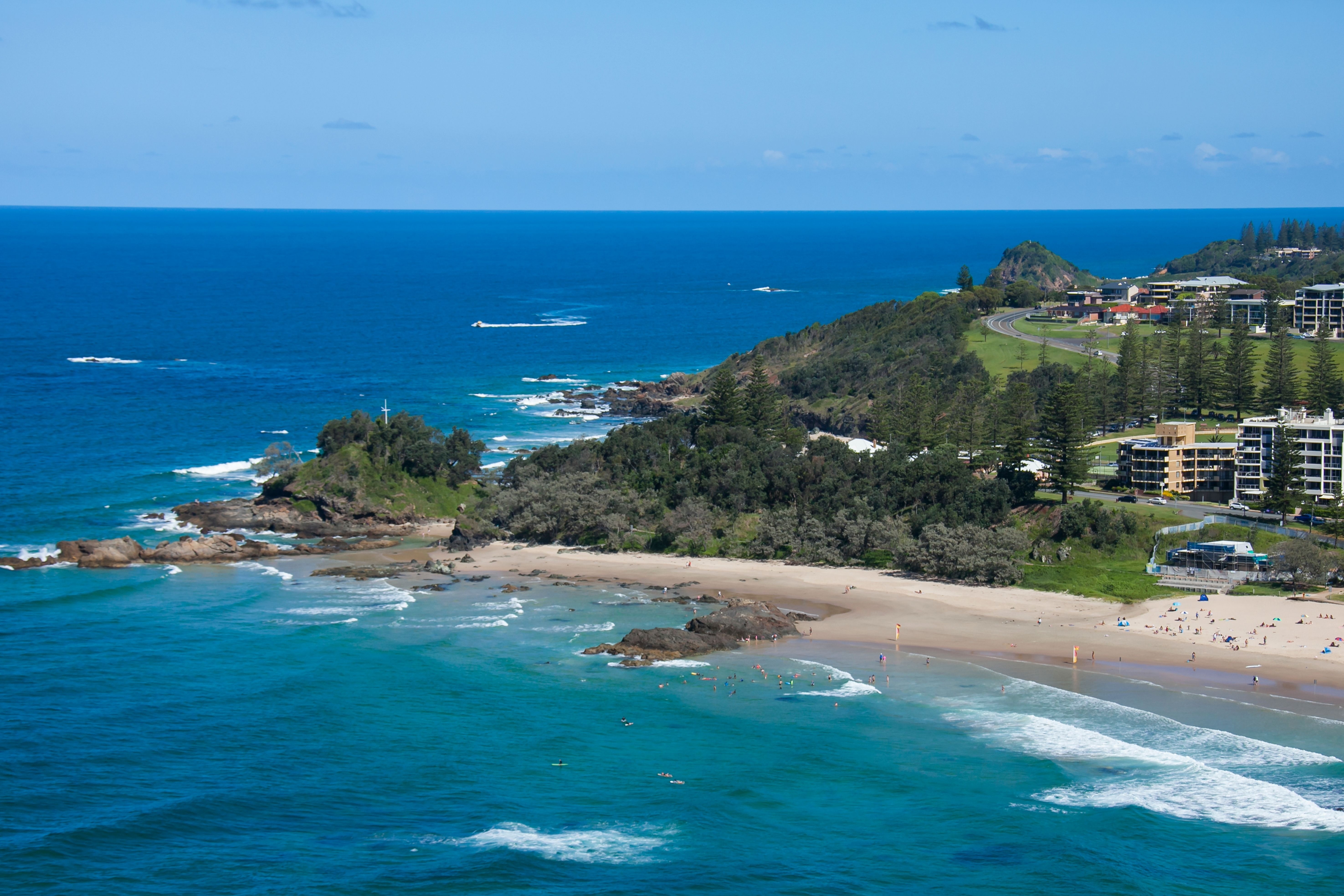 People enjoying Town Beach, Port Macquarie on a sunny day.