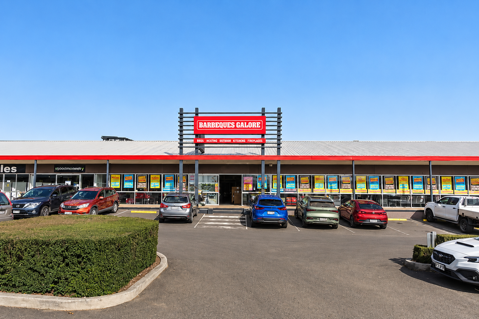 Barbeques Galore storefront and car park at the Bernoth Centre in South Toowoomba.