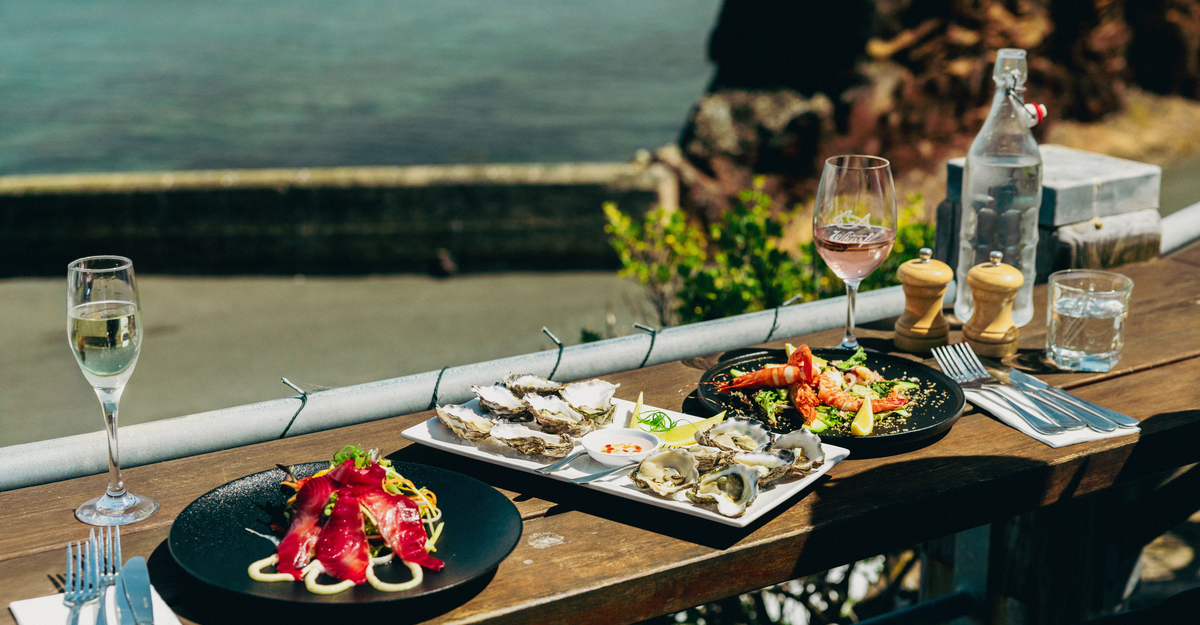 Food and oceans views from Aquarium Wharf Restaurant, Merimbula