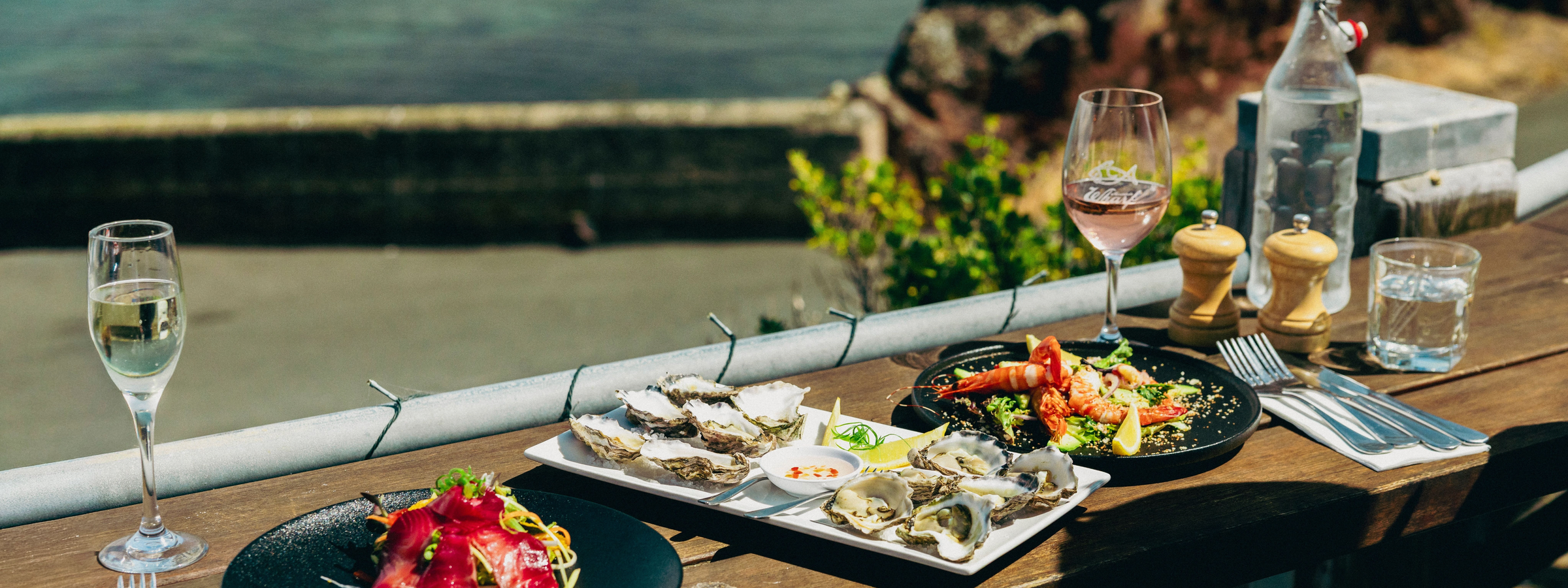 Food and oceans views from Aquarium Wharf Restaurant, Merimbula